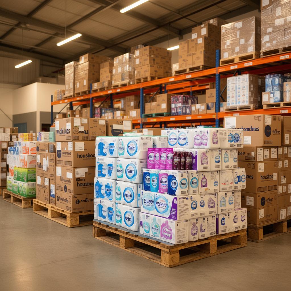 Organised wholesale product pallets and cases in our UK distribution centre
